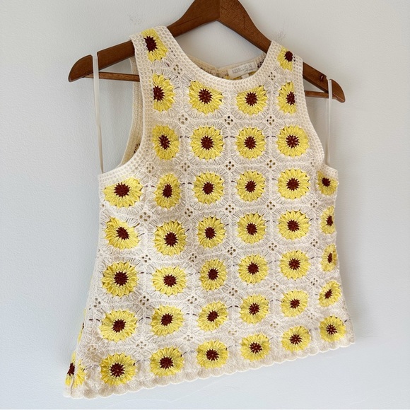 Rebellion Again Crochet Tank Sunflowers Cream Yellow Small Boho Festival Granny - Picture 9 of 16